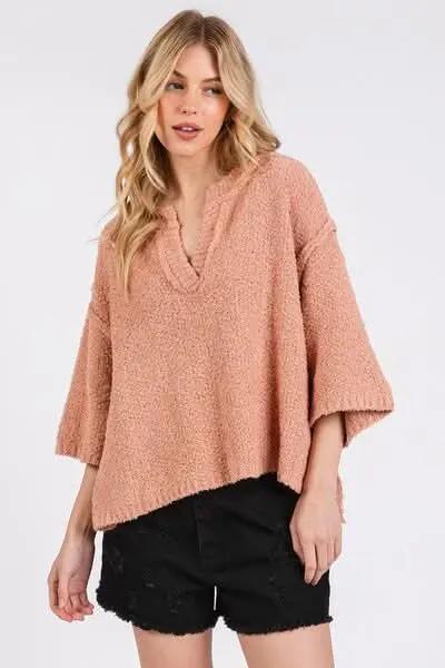 Contemporary Side Slit Drop Shoulder Sweater - Love Salve